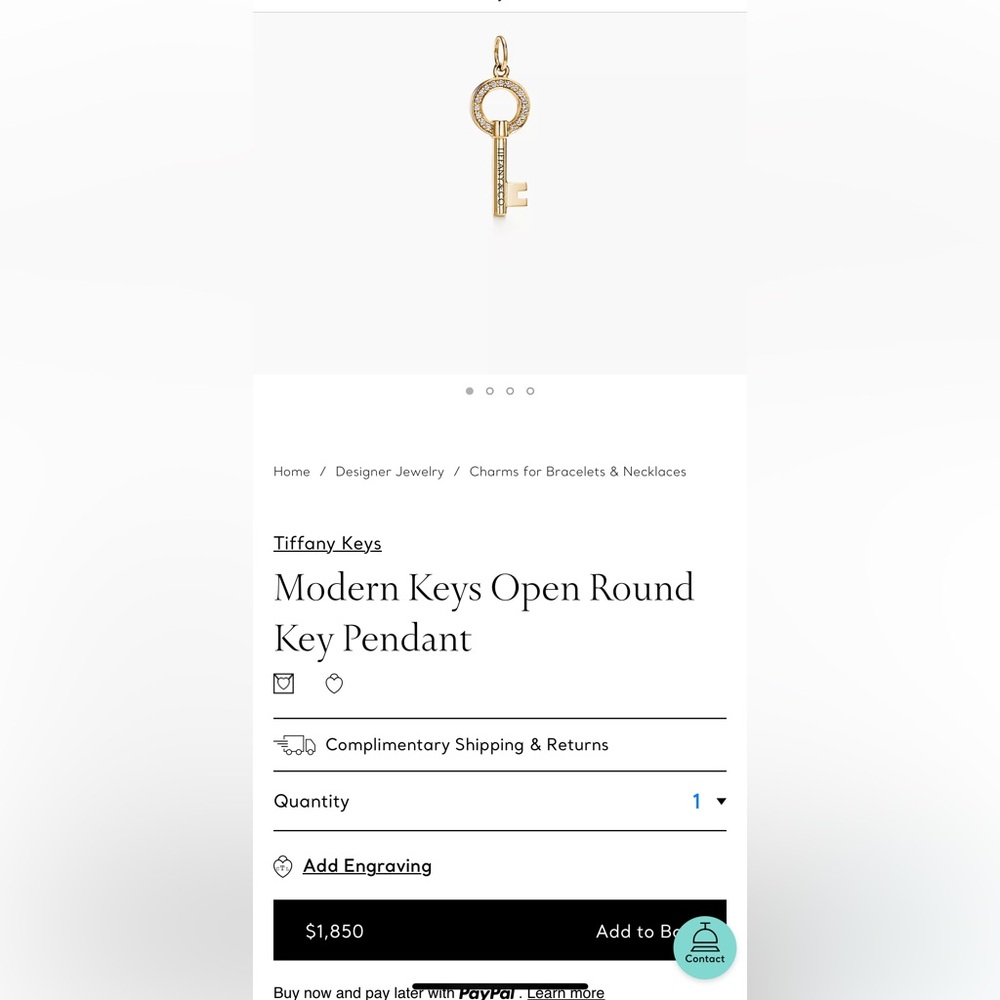 Tiffany & Co. 18K Yellow Gold & Diamond Open Round Key Pendant / Charm